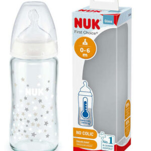 NUK BIB  EN VERRE FIRST CHOICE 0-6 MOIS 240 ML ROSE